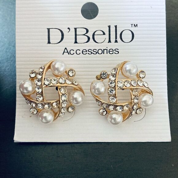 NWT Vintage Gold Pearl Crystal Formal Earrings - Picture 3 of 3